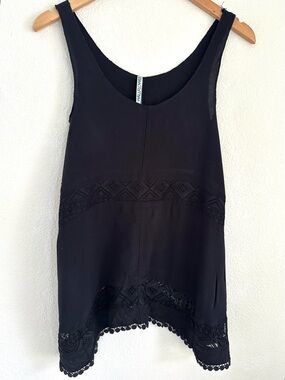 WallFlower Black Lace Hem Long Tank Top Size S Boho Flowy EUC